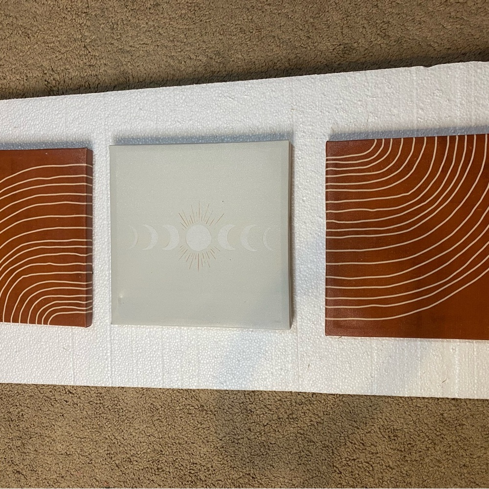 Abstract Sun and Moon Wall Art Set - Brown and White